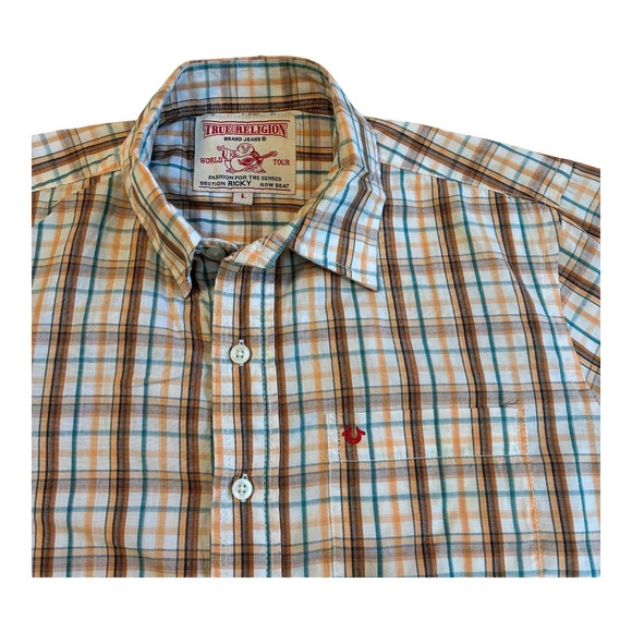 True Religion World Tour Plaid Shirt Men's L Section Ricky Row Seat Button Up - Picture 1 of 9